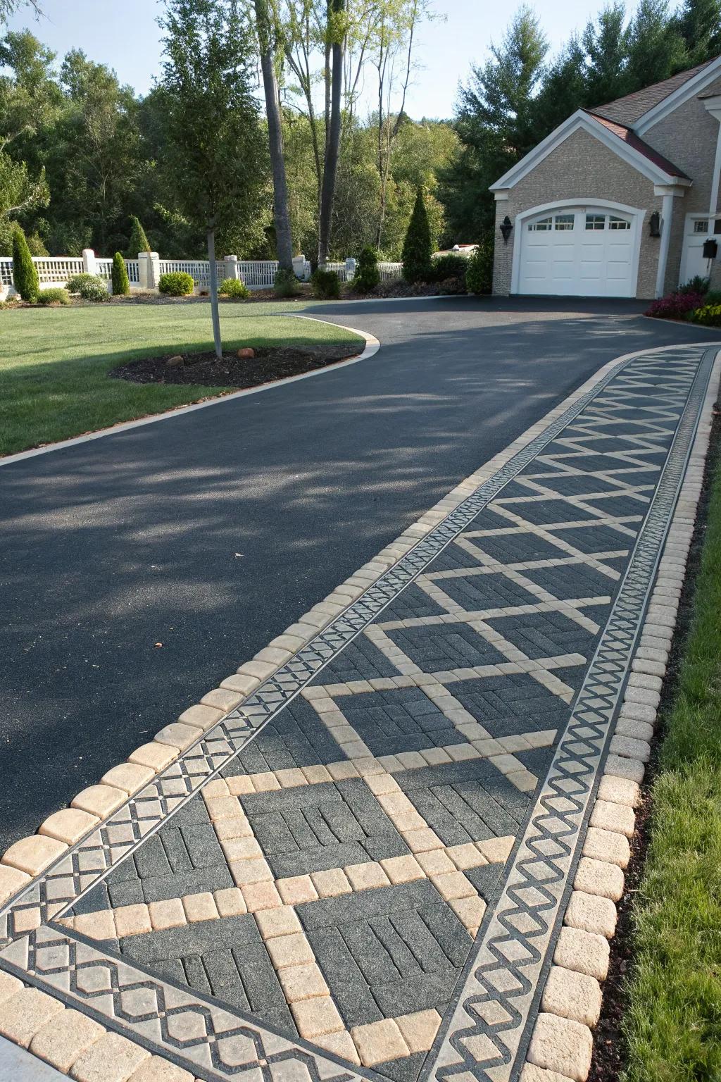 Patterned pavers bring a dynamic rhythm to this visually engaging driveway.