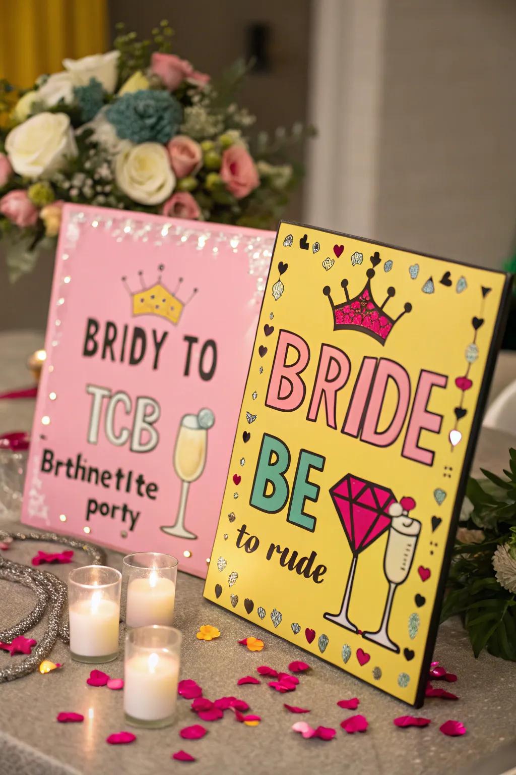 Decorative signs with personalized messages.