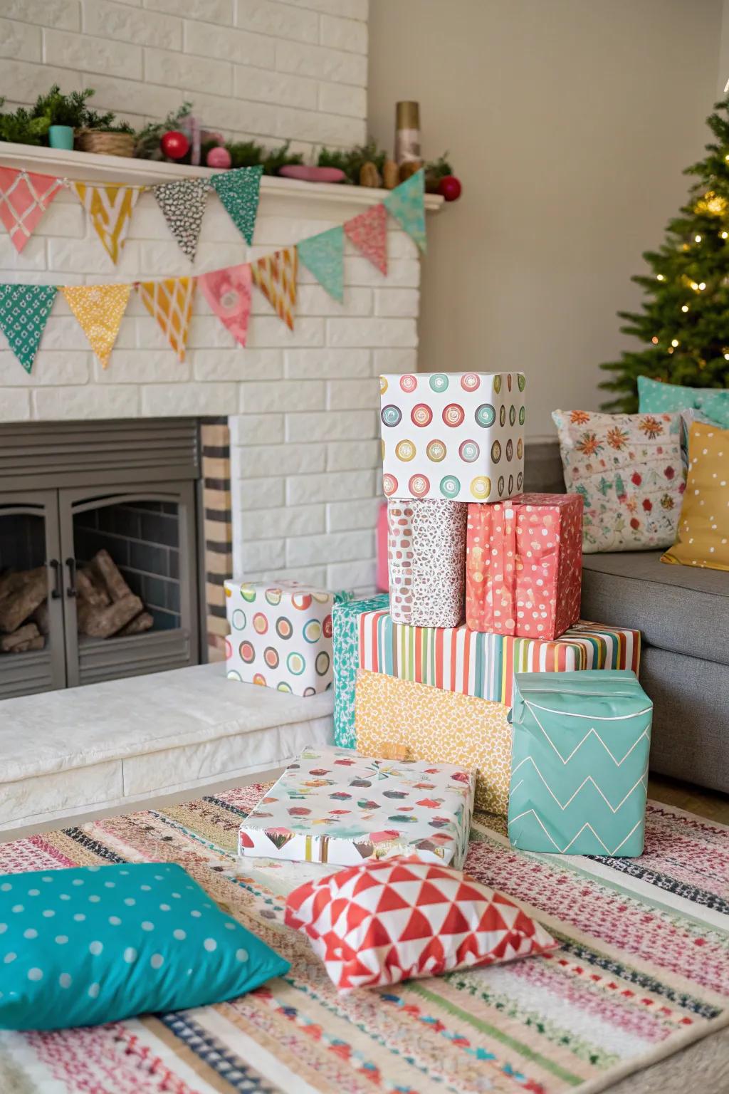 Add unique patterns with a wrapping paper backdrop.