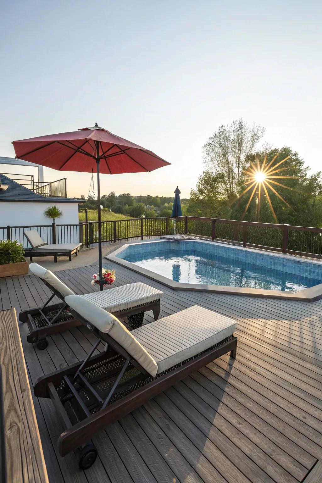 The ultimate poolside relaxation is provided by lounging areas.