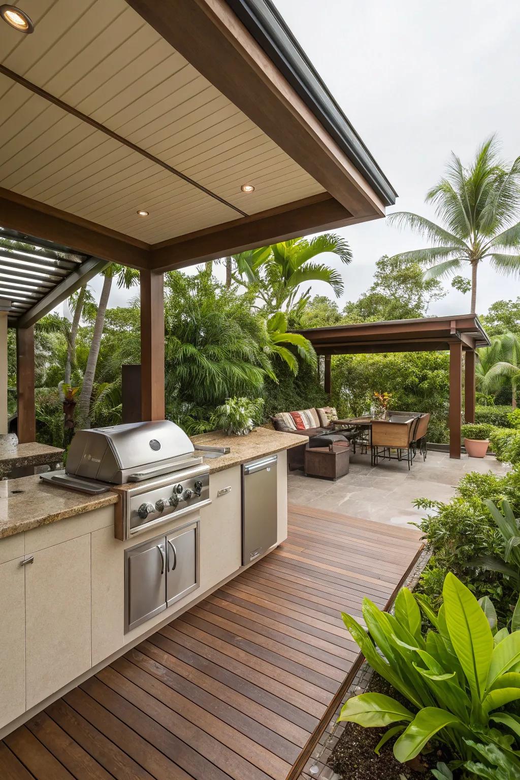 An open-air kitchen making cooking in the outdoor space a delightful experience.