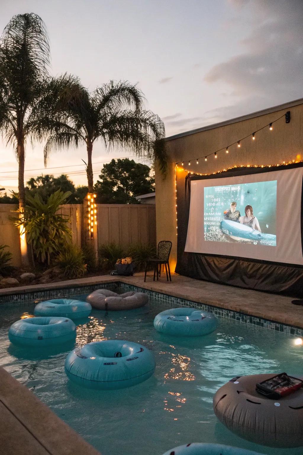 A floating poolside cinema provides a novel approach to movie evenings.