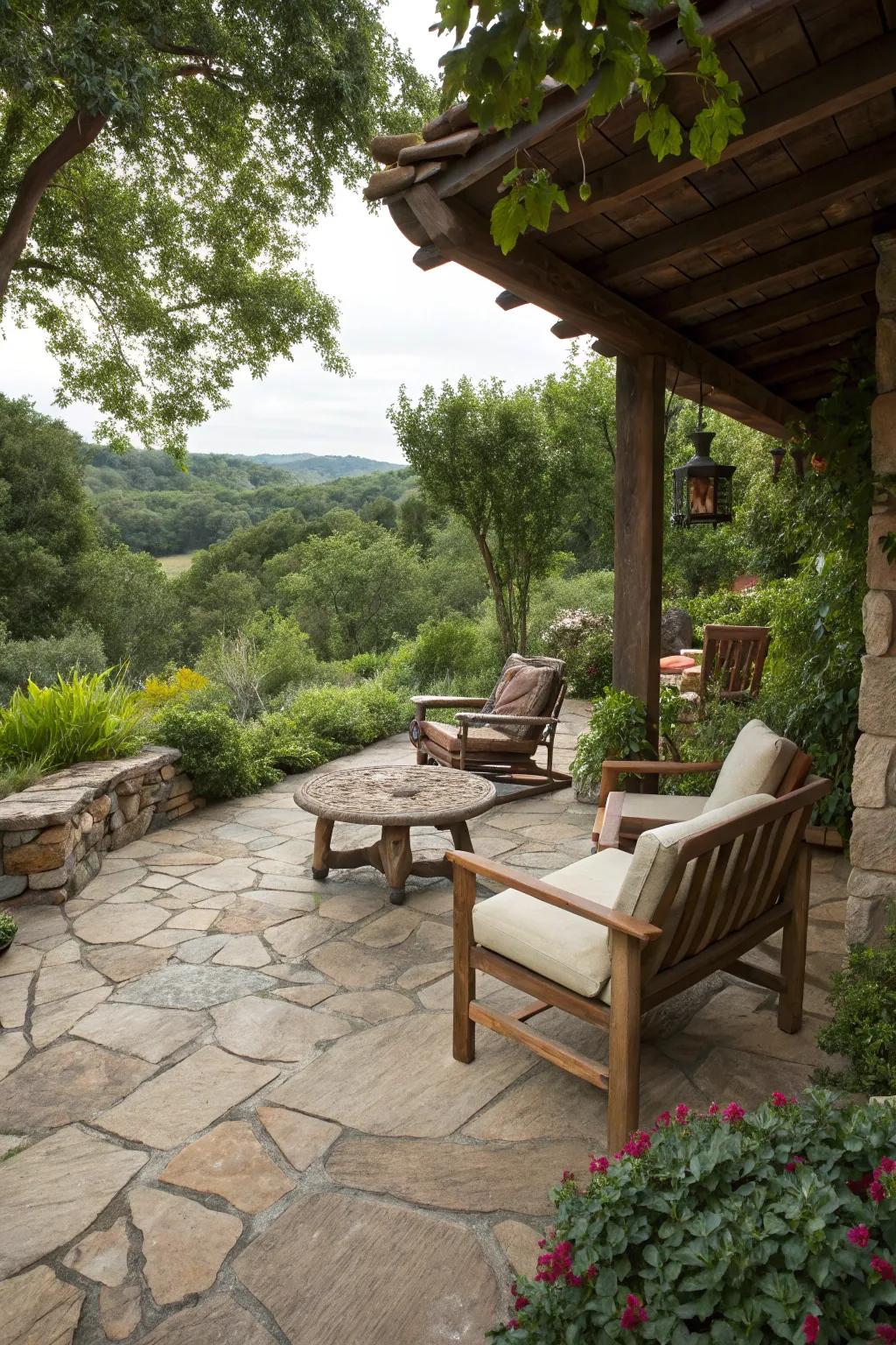 Classic stone surfacing adds innate beauty and individuality to patios.
