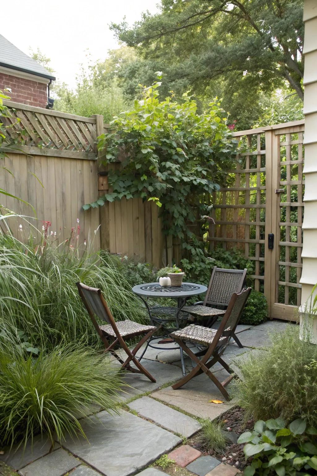 A secret garden hideaway extends intimacy and charm.