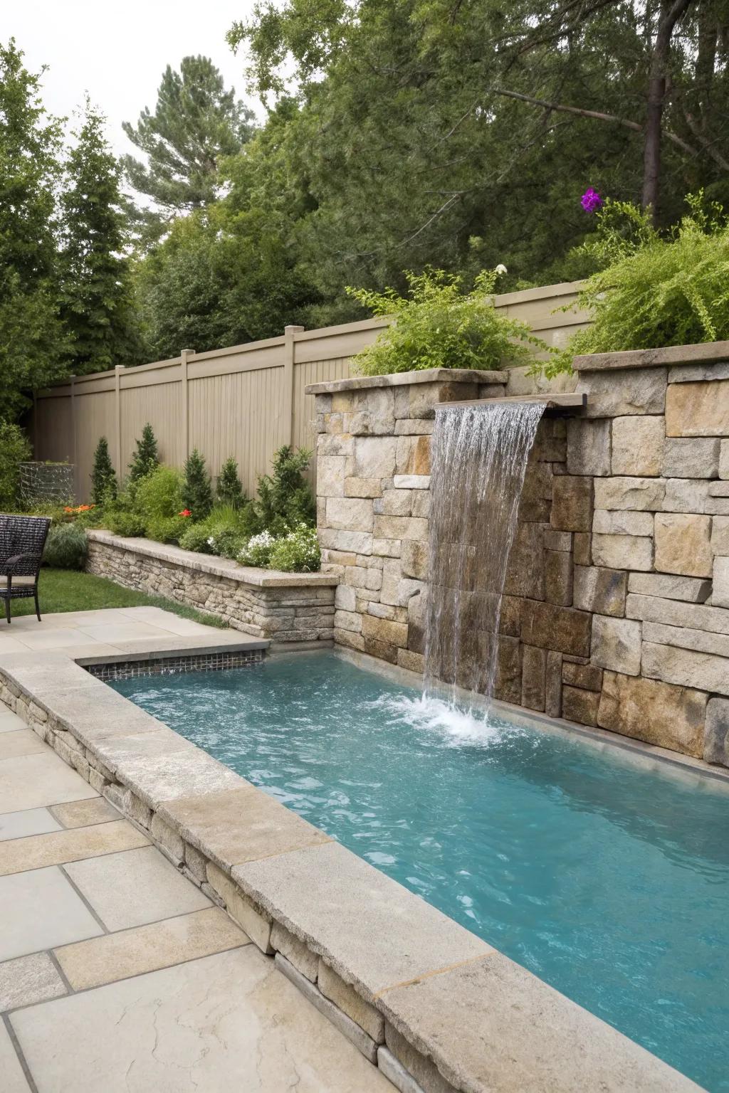 A water wall cascade performs as a tasteful centerpiece.