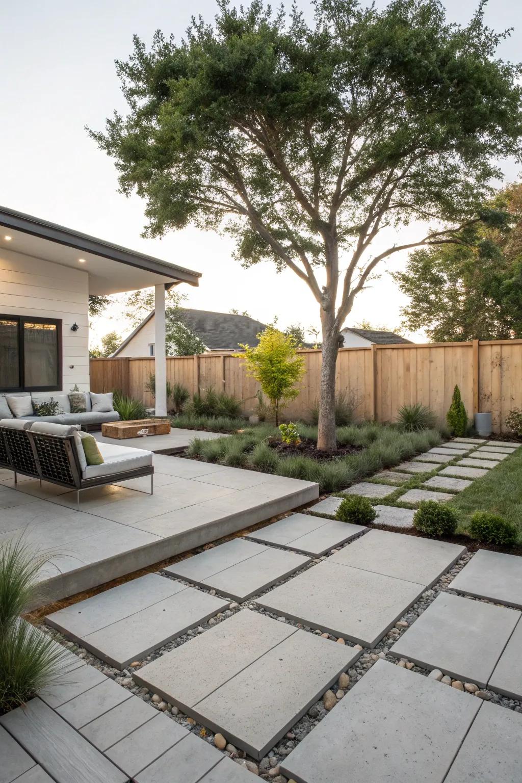 Expansive pavers birth a contemporary and streamlined patio blueprint.