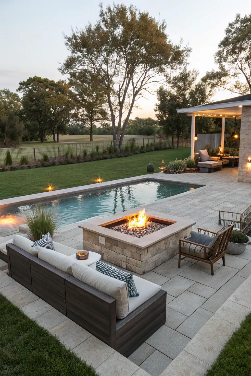 Fire features add warmth and ambiance to your pool area.
