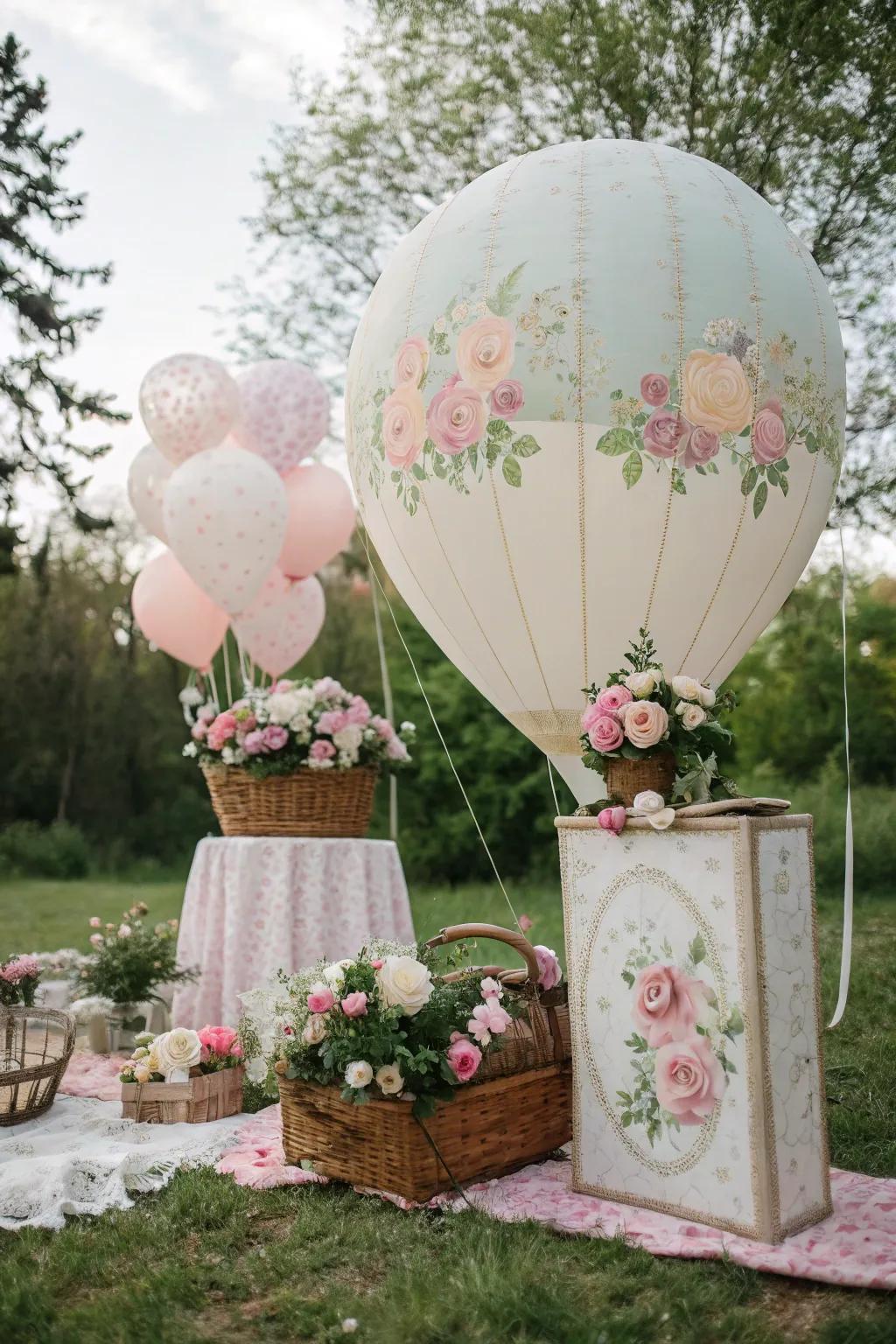 A nostalgic vintage balloon backdrop for timeless elegance.
