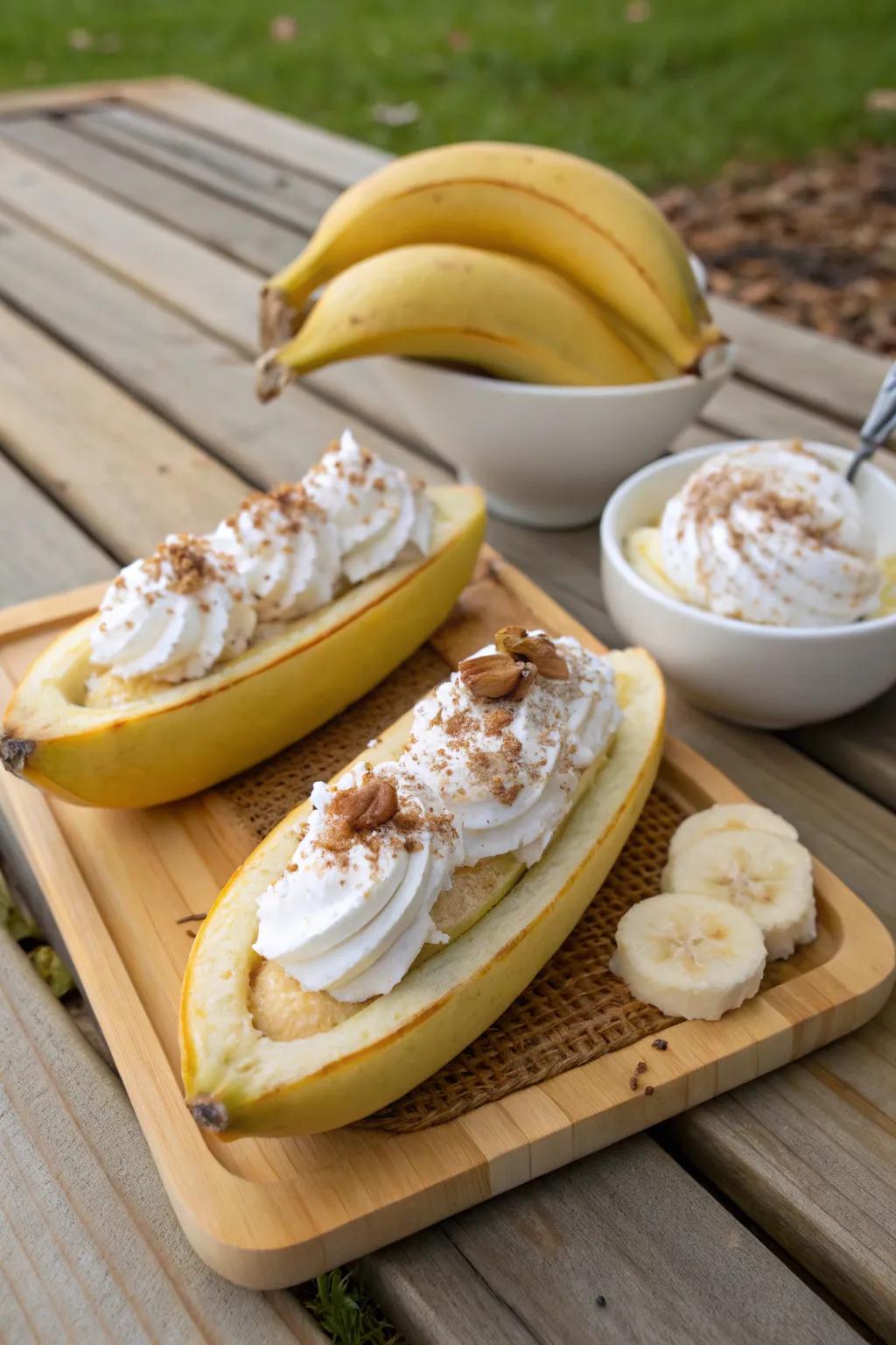 Banana peels become eco-chic serving dishes.