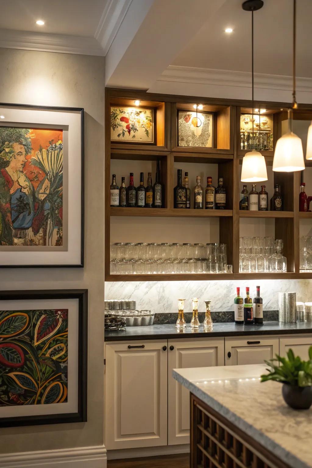 Spotlights emphasize the key features in the bar.