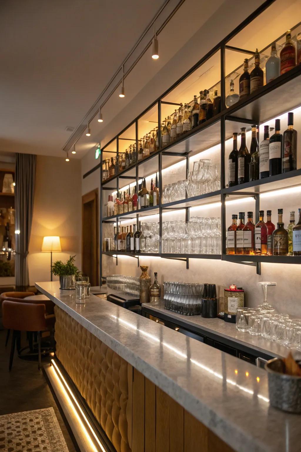 Vertical space optimization keeps the bar area organized and spacious.