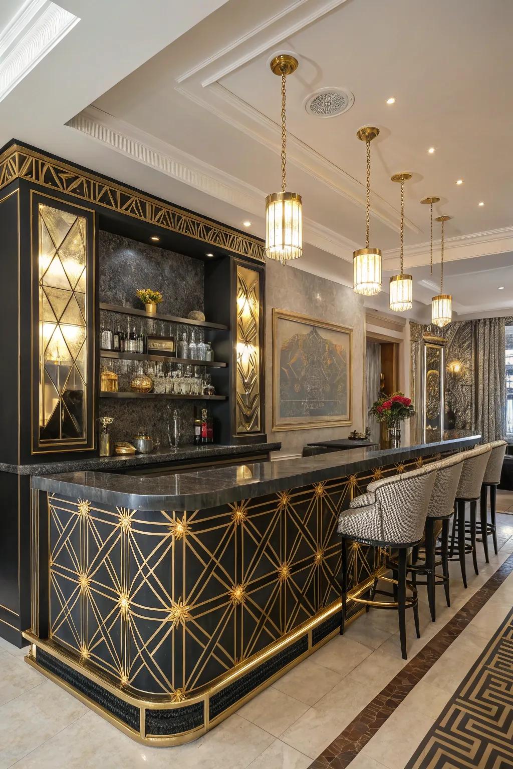 Art deco glam exudes polish with geometric patterns.