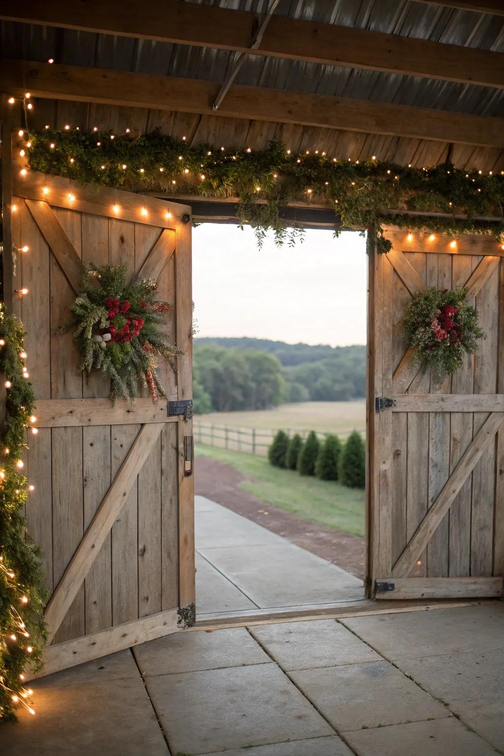 Decked-out barn doors make a grand entrance.