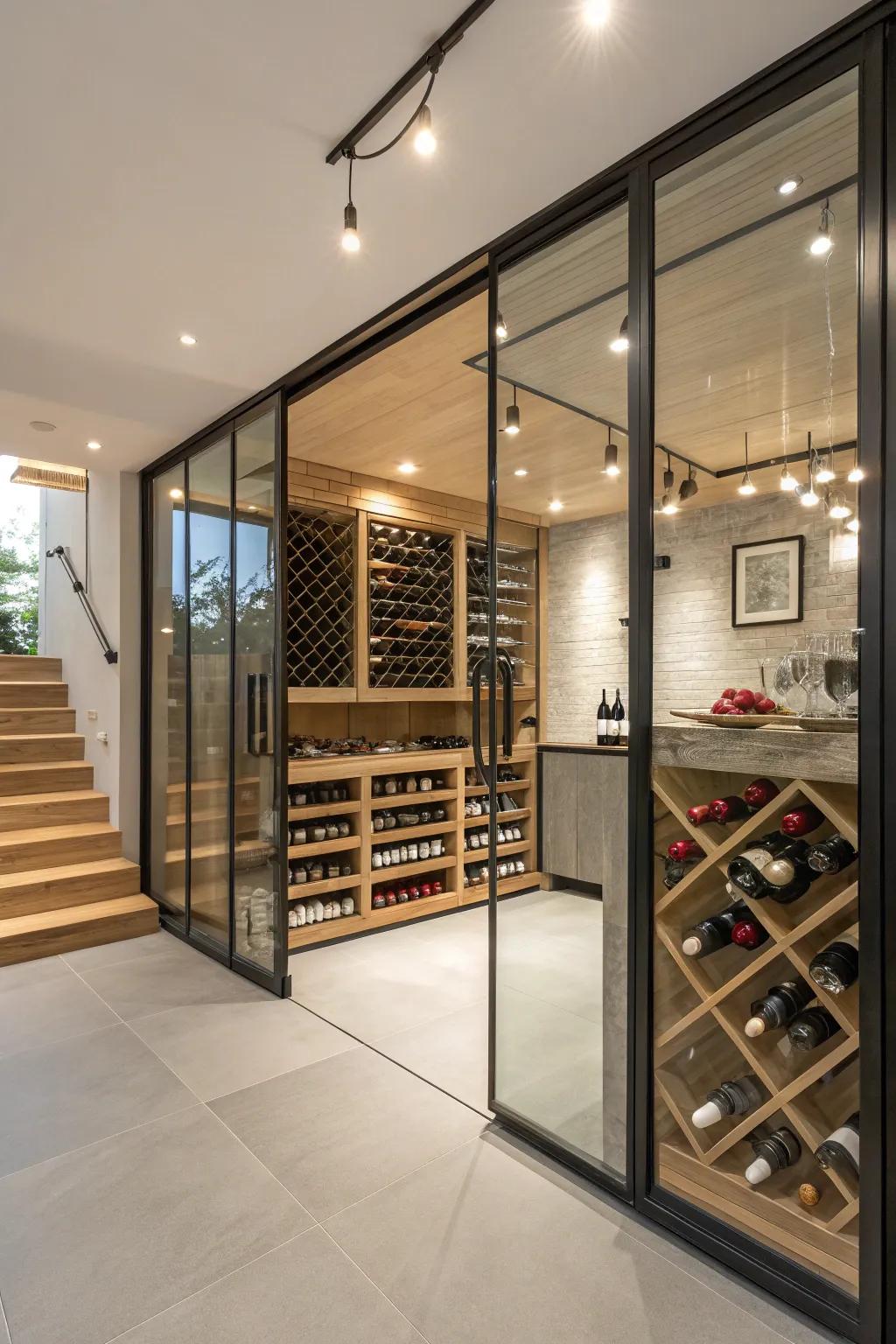 Glass elements add modern sophistication to your cellar.