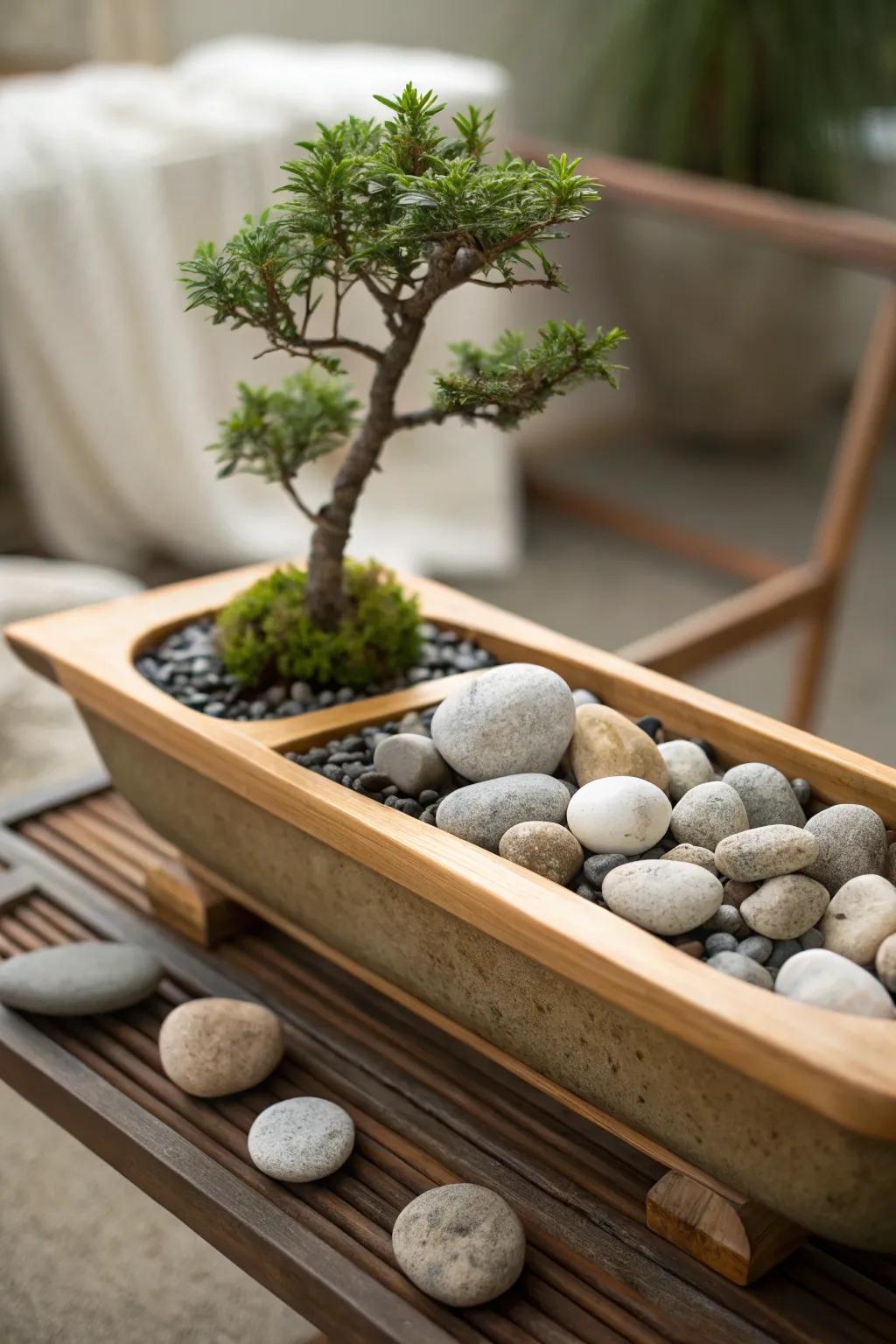 Cultivate tranquility with a Meditation Enclosure-inspired bath console arrangement.