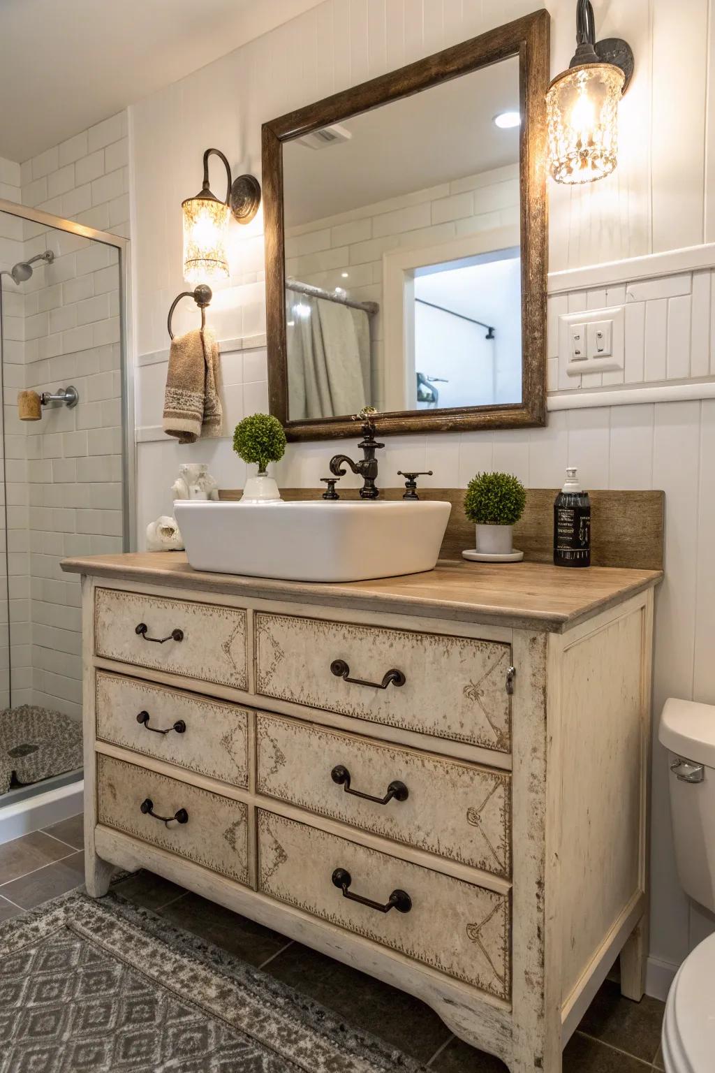 Vintage furnishings impart charm and character to any bathroom.
