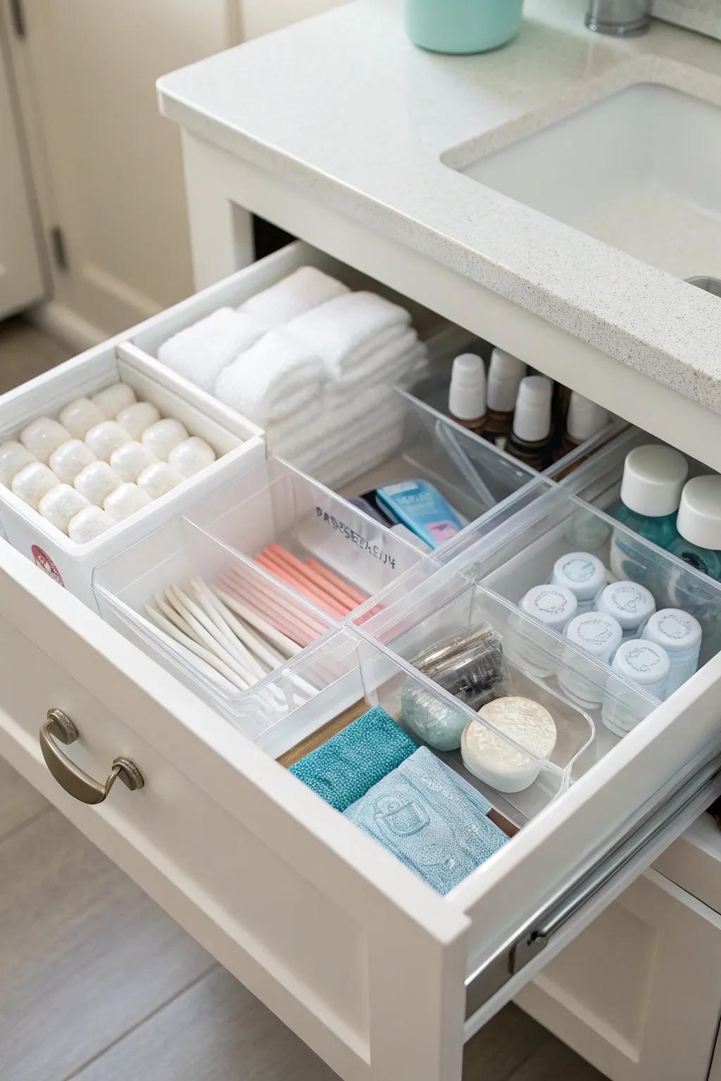 Drawer separators keep smaller items neat and orderly.