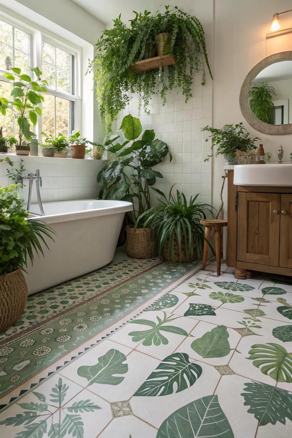 Nature-inspired resilient flooring creates a peaceful and soothing bathroom environment.