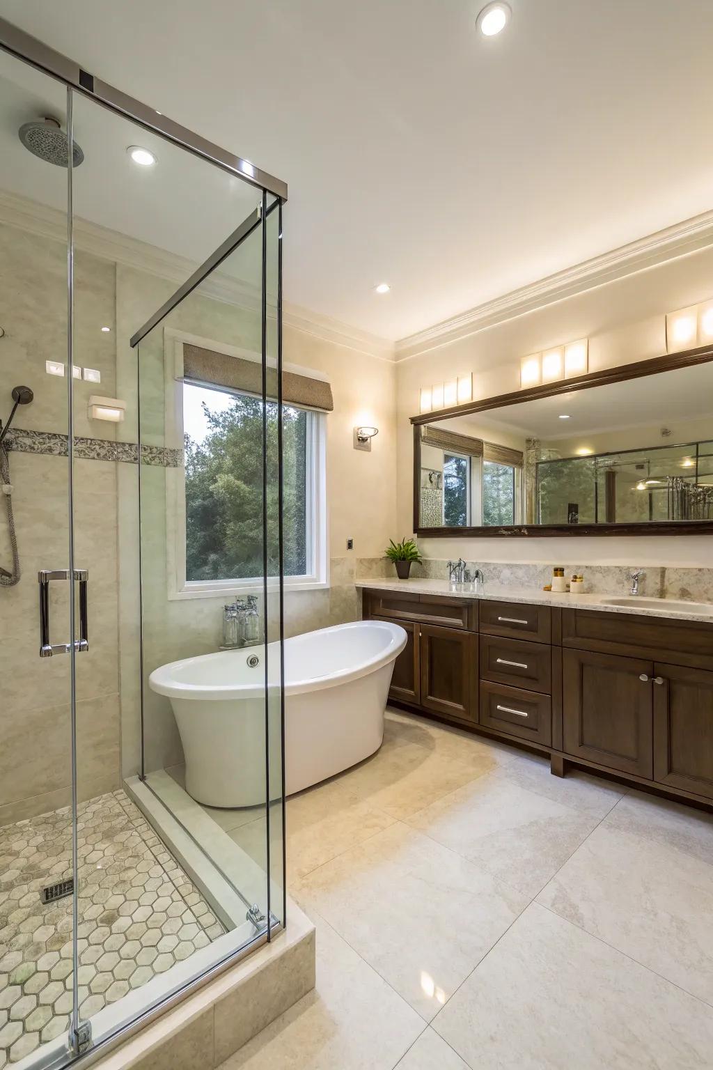 A walk-in shower paired with a tub maximizes space.