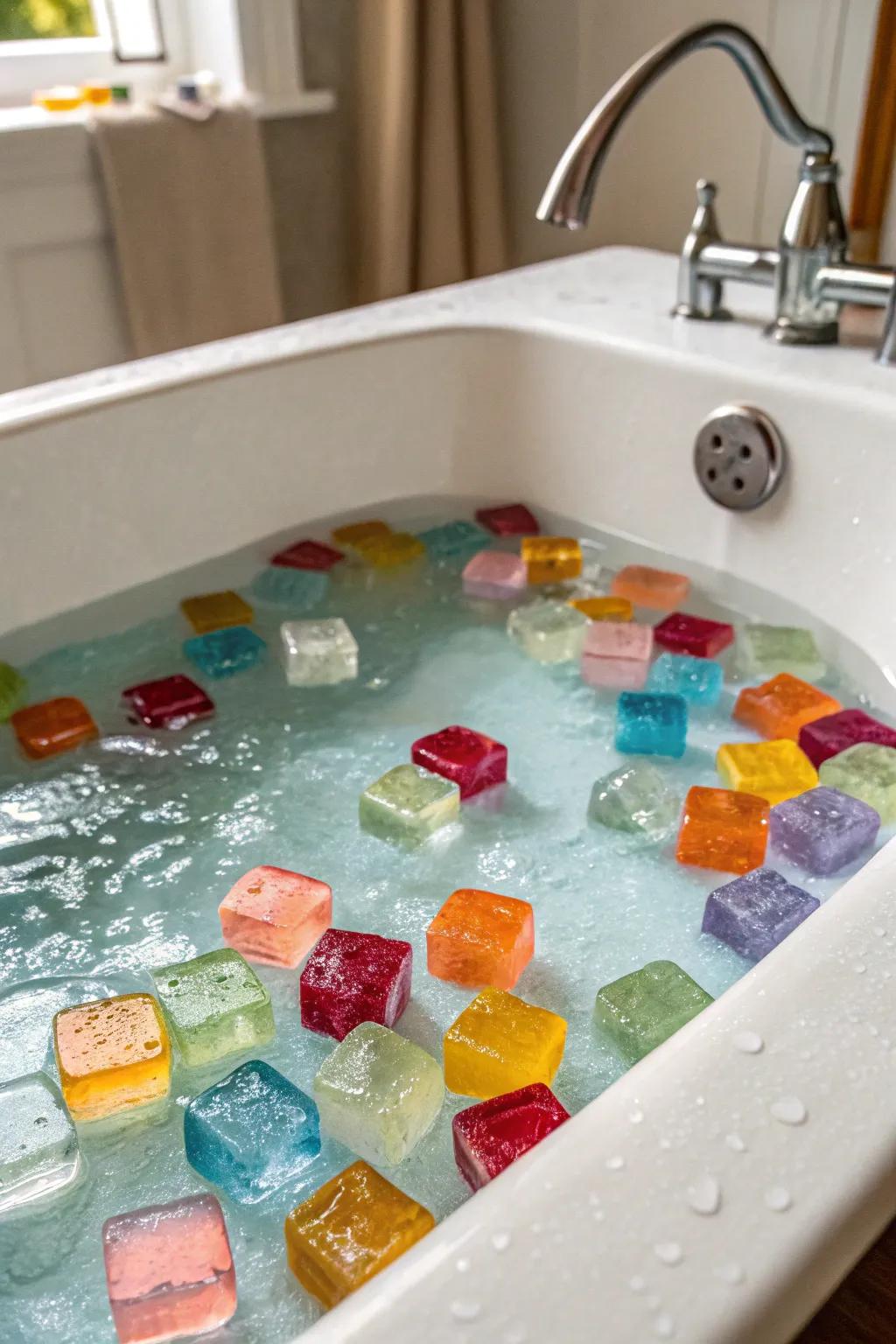 Cool down your bath with a splash of colorful ice cubes.