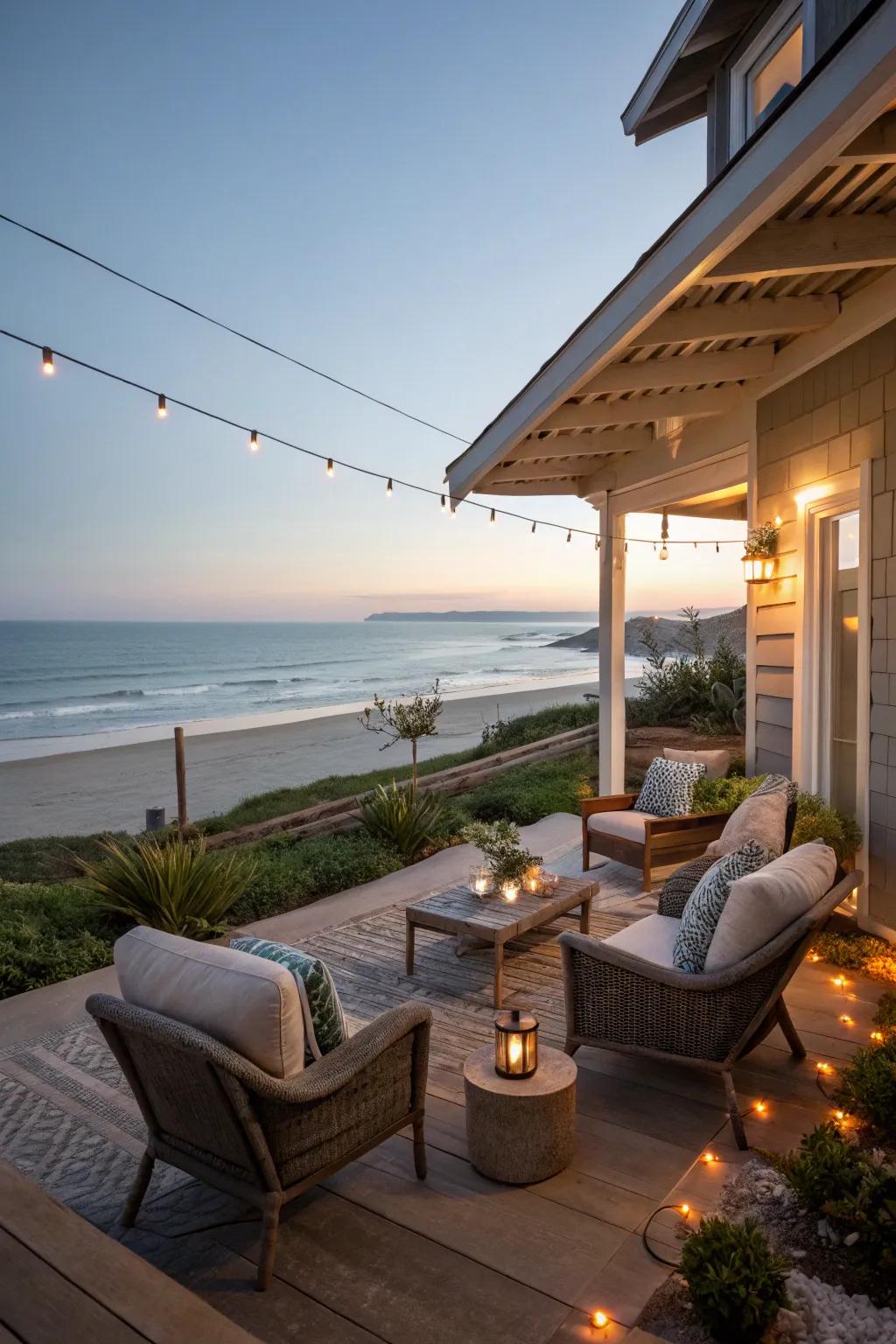 An inviting outdoor haven ideal for relishing coastal evenings.