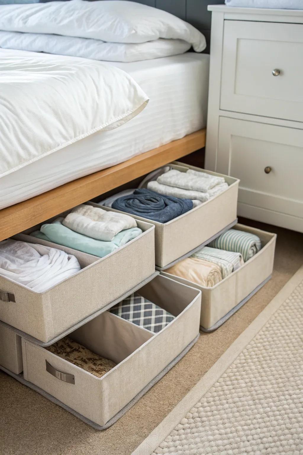Underbed storage is perfect for maximizing hidden space.