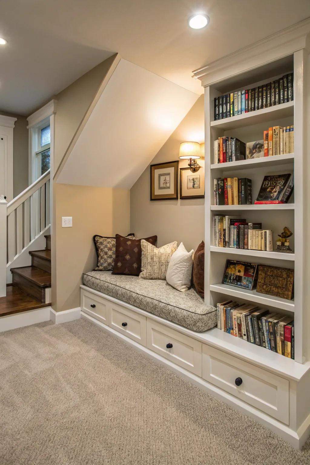 Change knee walls into a comfortable reading nook for a soothing escape.