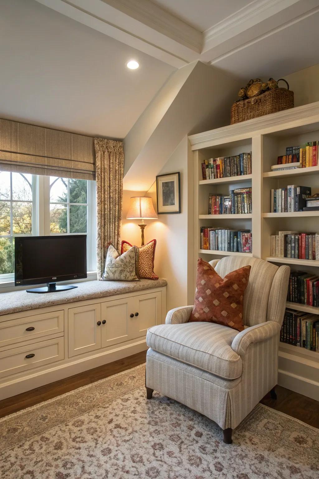 A reading spot enhances the versatility of your bedroom's TV space.