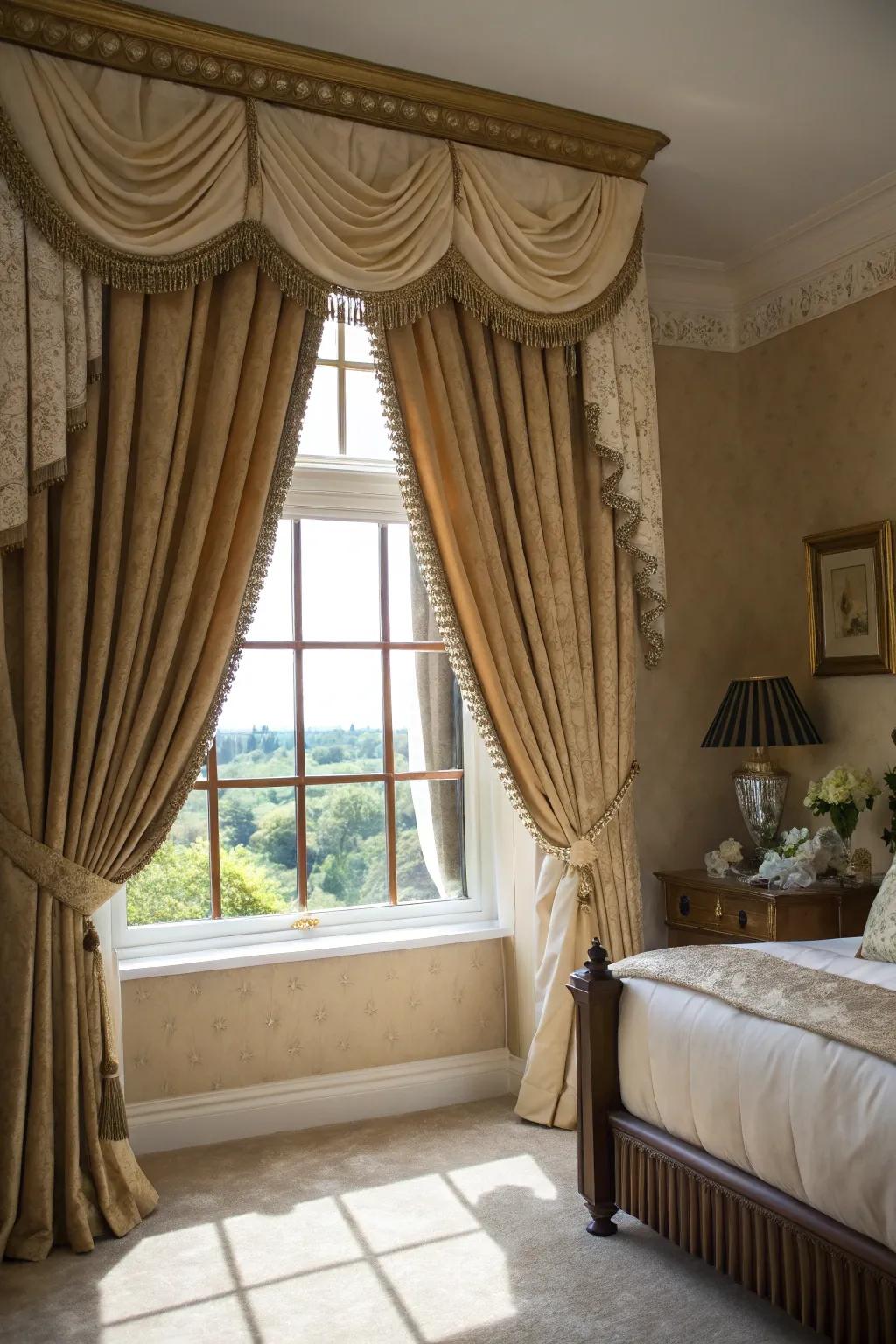 Drapes matched with headers create a traditionally polished appearance.