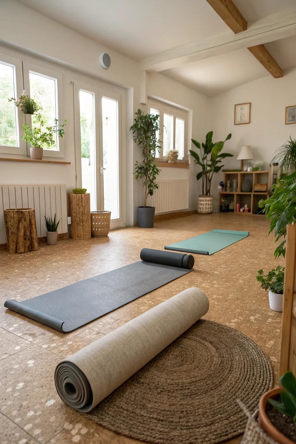 Wood bark floor covering offers an eco-aware and comfy gym plane.