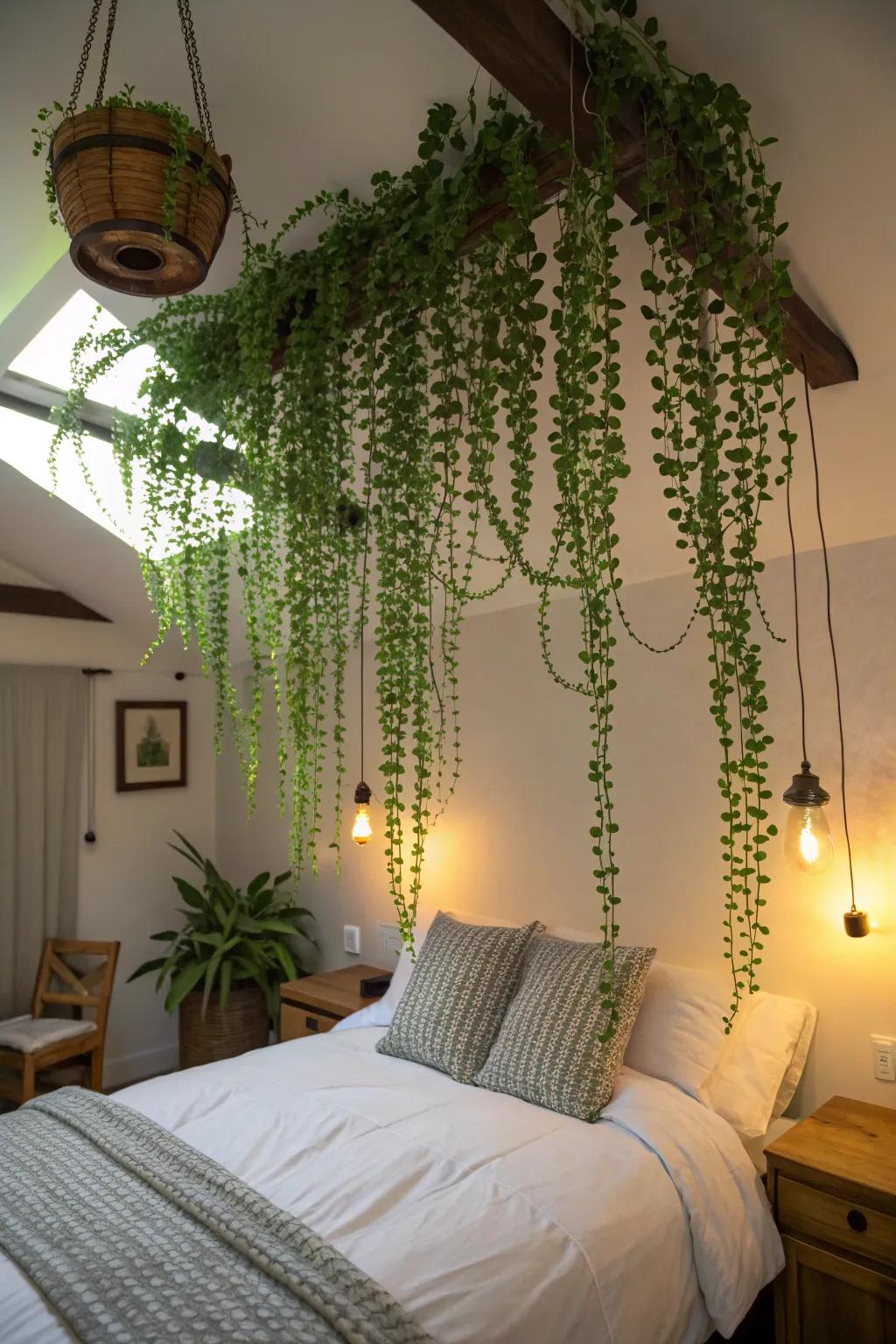 Infuse romance with plant canopies in the bedroom.