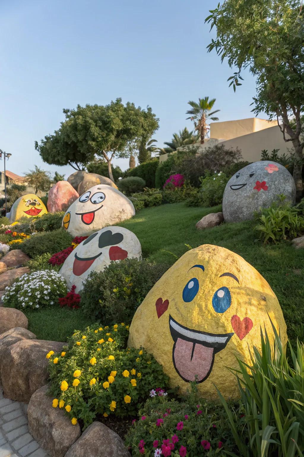 Add fun to your garden with expressive face rocks.