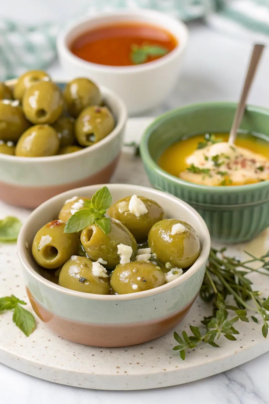 Savory cheese-stuffed olives, a flavorful bite.