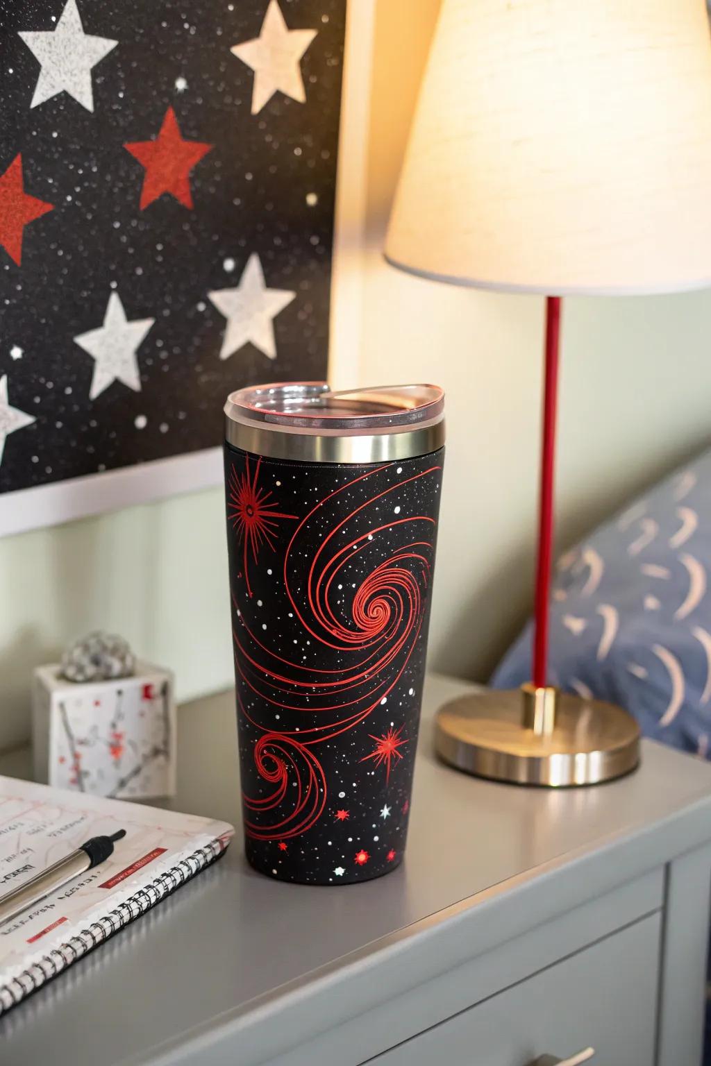 A mystical galaxy-themed tumbler encapsulating the splendor of space.