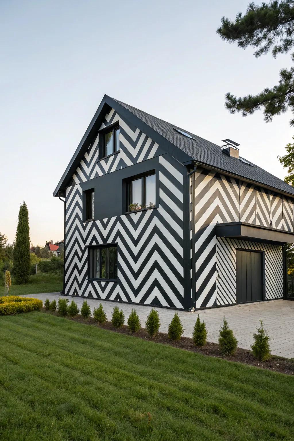 Geometric patterns add a bold statement to the house's exterior.