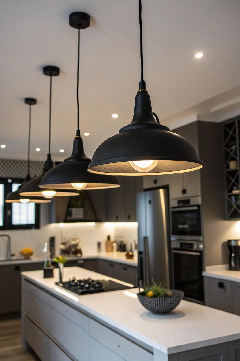 Tiered illumination introduces layers and adaptability to the kitchen.