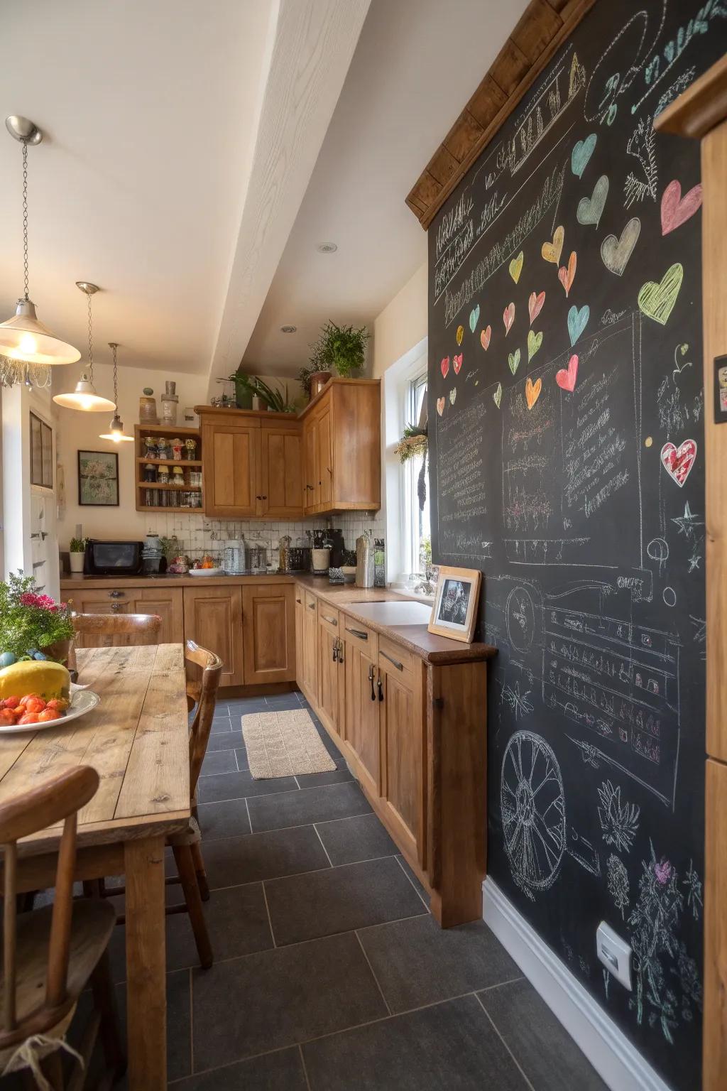 Combine usefulness and fun through a chalkboard wall.
