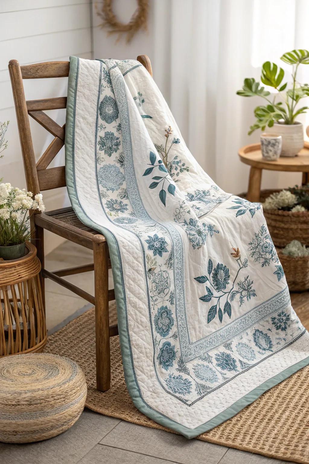 Wrap yourself in the elegance of azure and ivory bloom designs, where simplicity harmonizes with natural beauty.