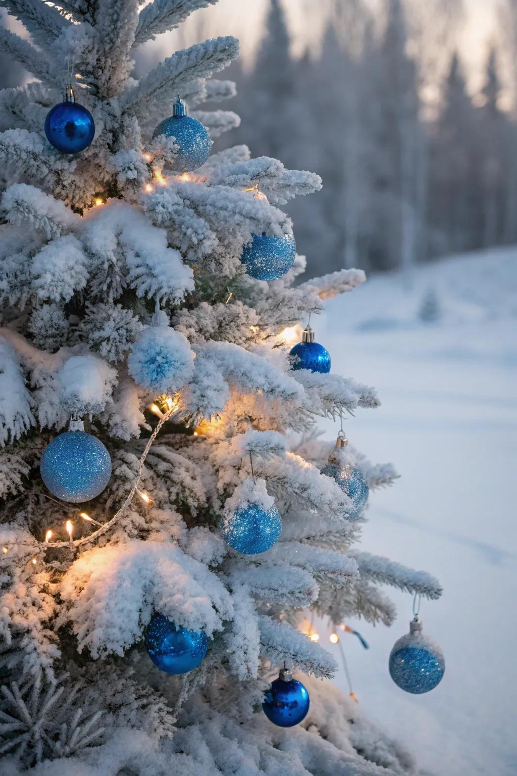 A frosted blue delight Christmas tree.