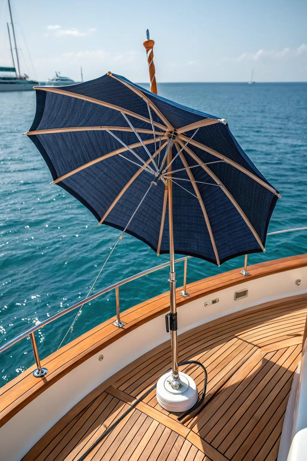 Stay cool and steady with a vented umbrella &ndash; ideal for a breezy day on the water.