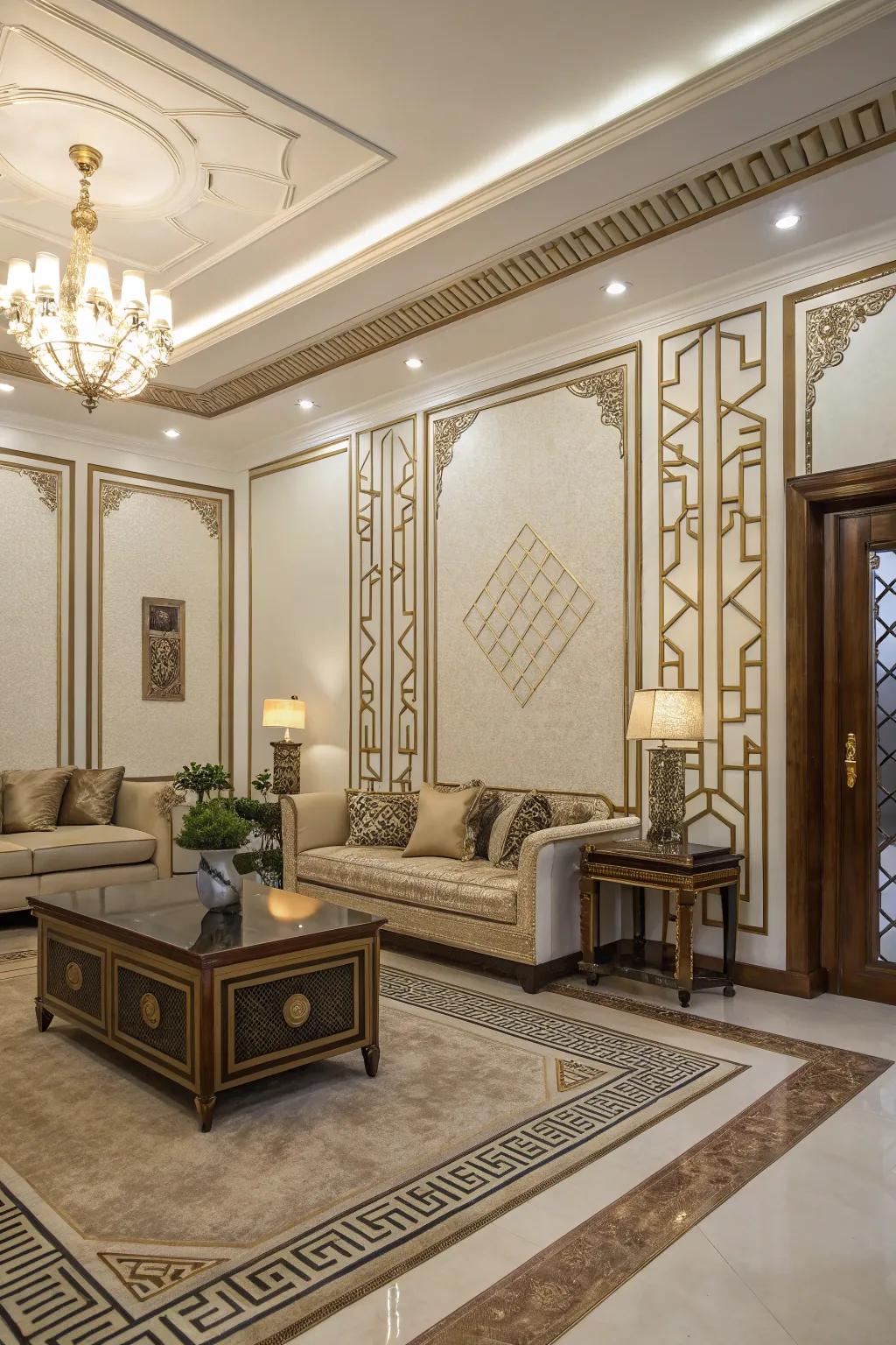 Art Deco borders infuse rooms with glamour and elegance.