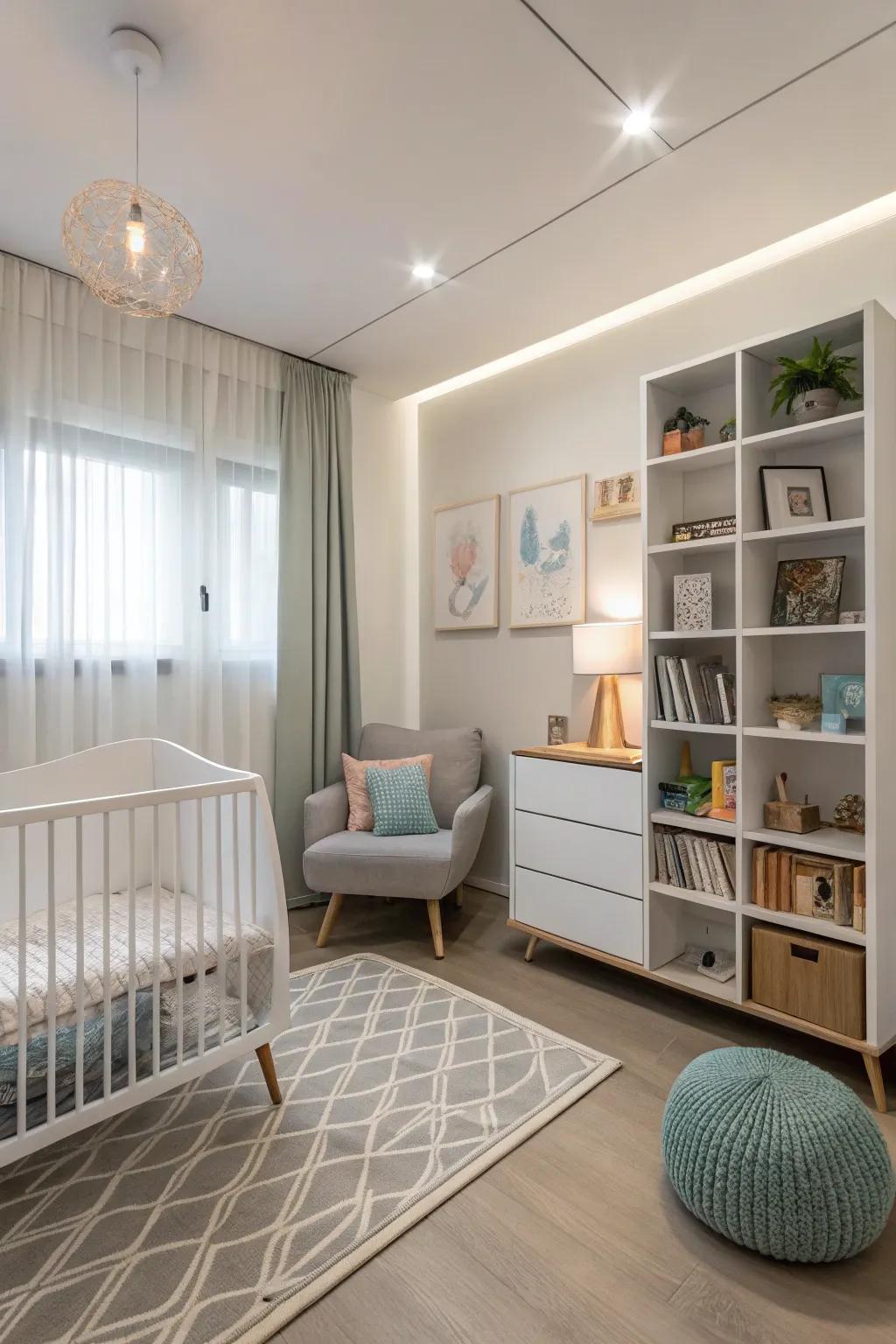 Achieve tranquility with a modern minimalist-themed nursery.