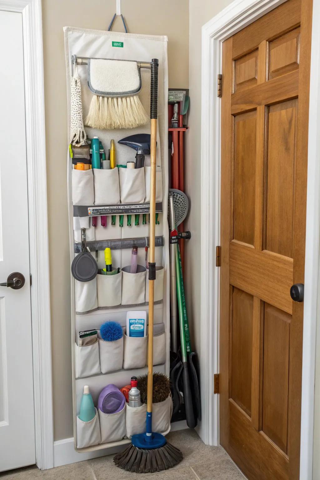 Transform a shoe storage into a cleaning supply holder.
