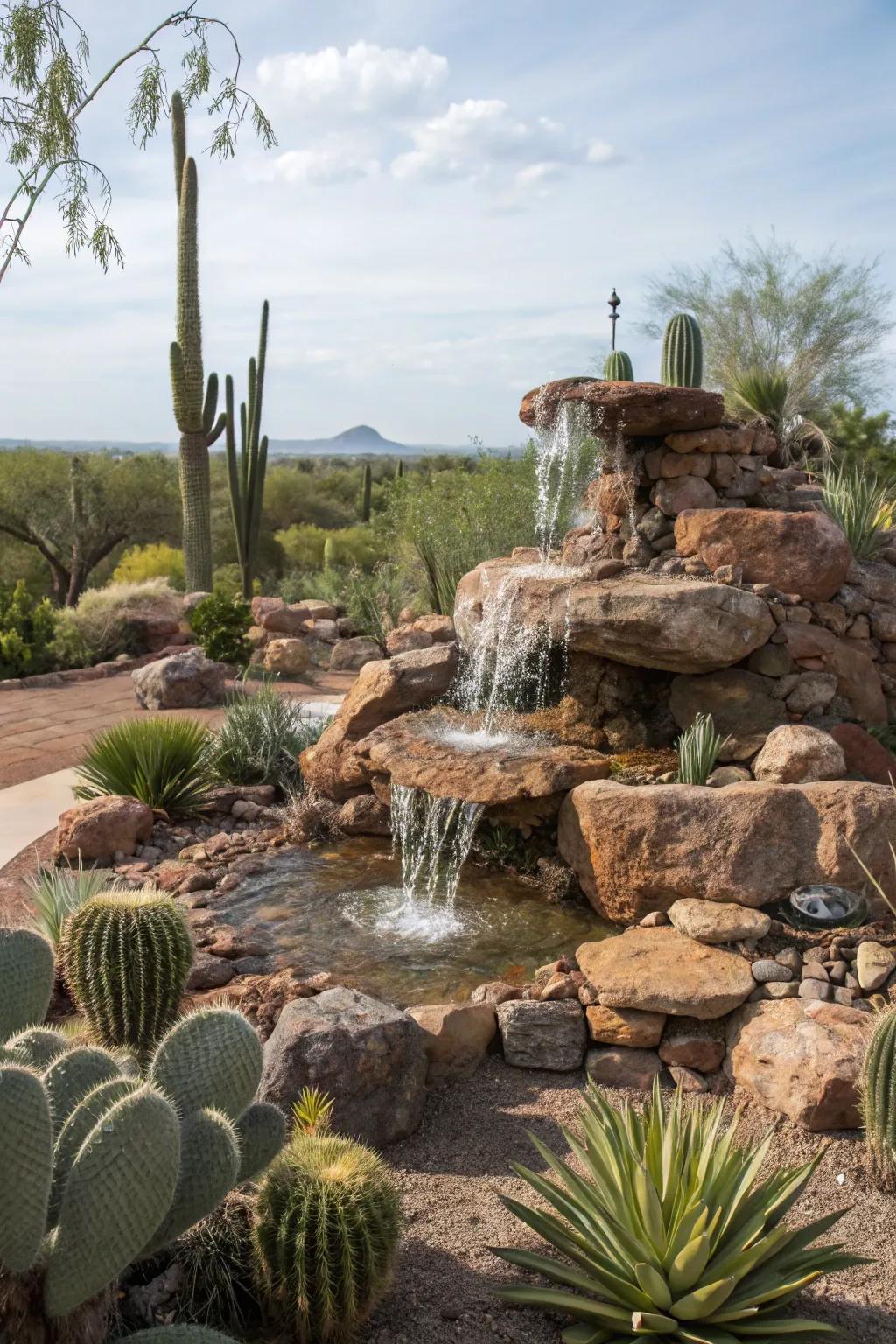 Desert flora fashions a captivating and effortless fountain landscape.