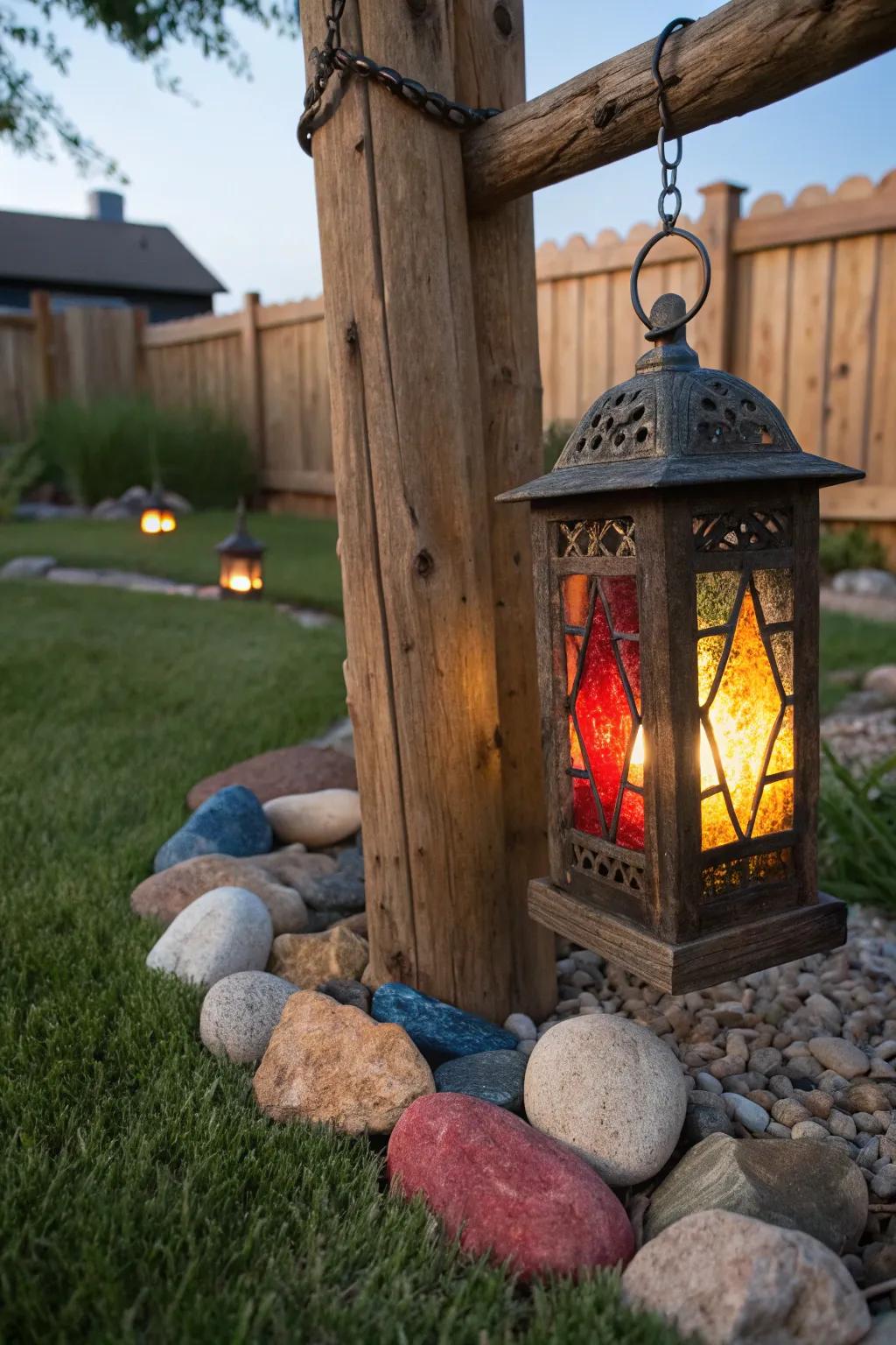 Brighten your backyard with DIY charm: handcraft your own unique outdoor lantern and painted stone decor.