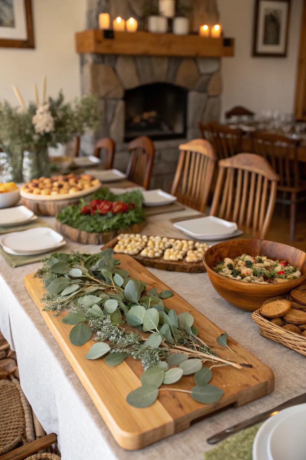 Natural elements enrich your buffet with earthy allure and beauty.