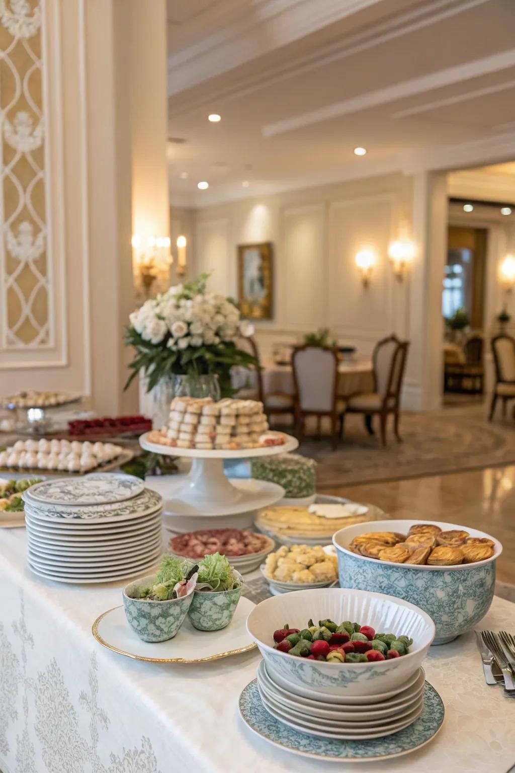 Decorative dishware elevates your buffet's presentation.