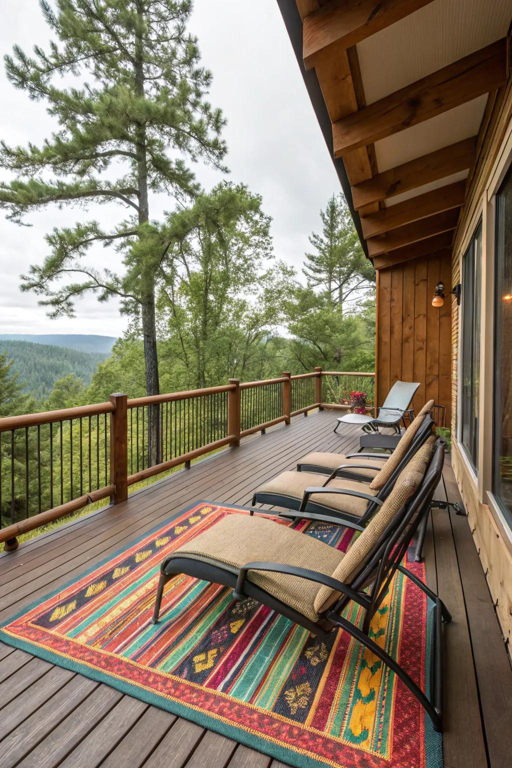 An exterior mat infusing warmth and sophistication into the deck.