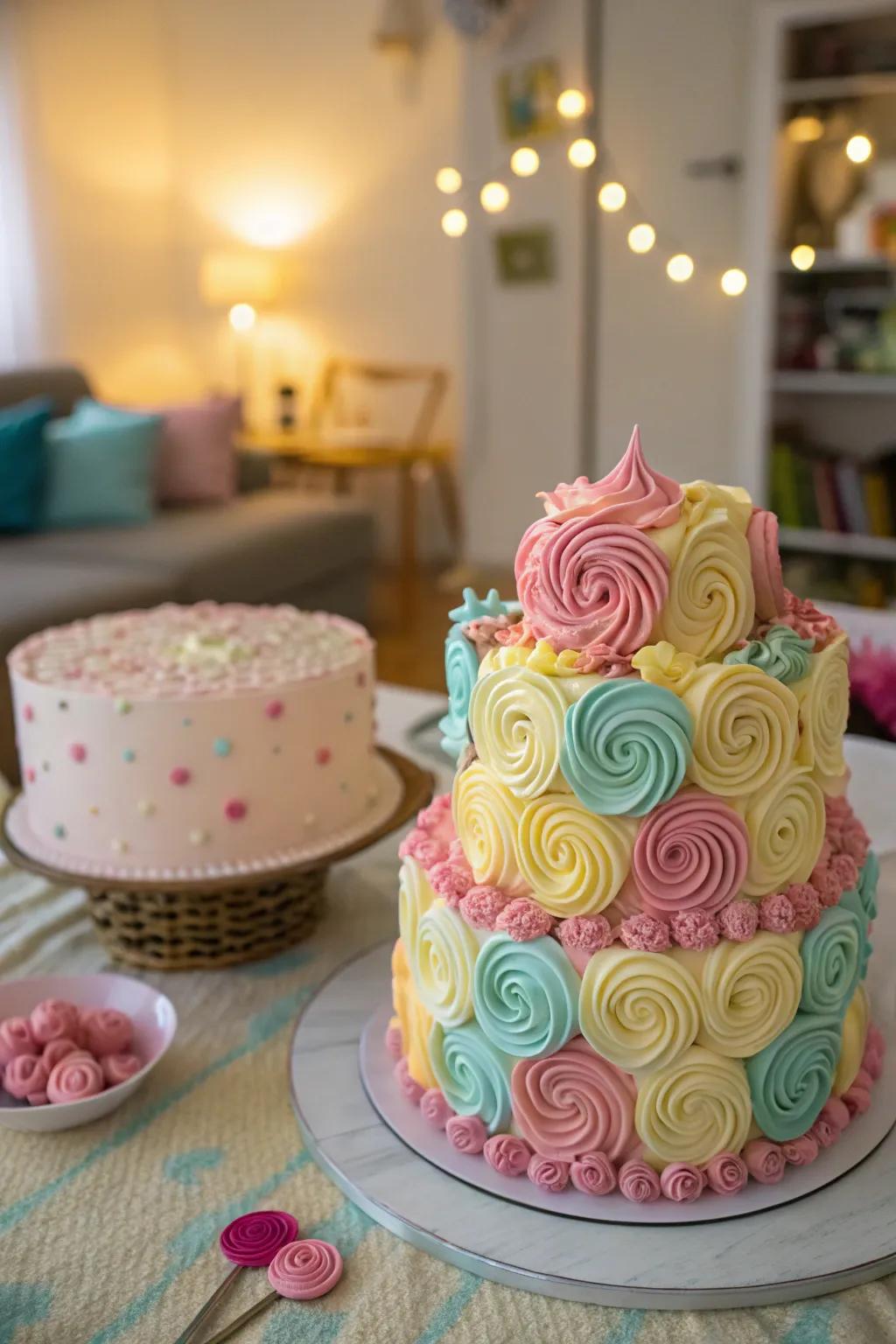 Whimsical spirals and twirls for a spirited buttercream cake