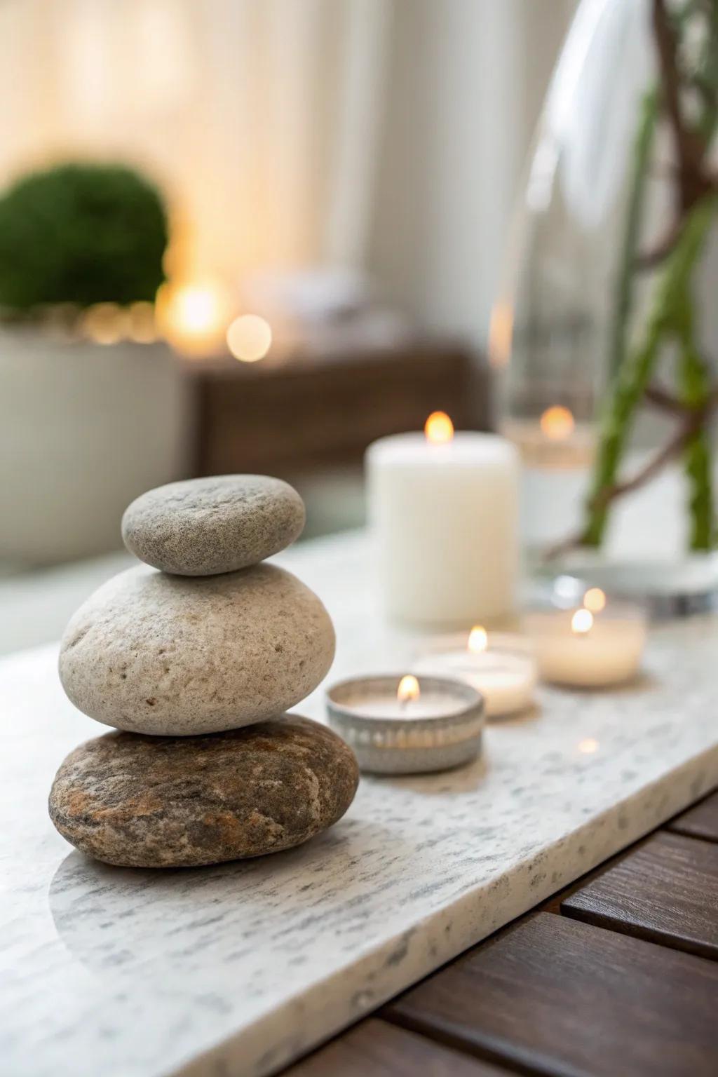 Decorative rocks adding natural tranquility to a space.